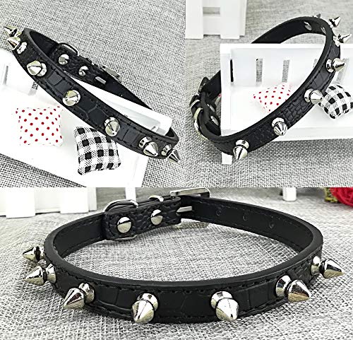 Newtensina 3 Piezas Tachonado Grano de cocodrilo y Negro Puro Collar de Cachorro y Correa Collar de Perro con Pinchos para Perros Gatos