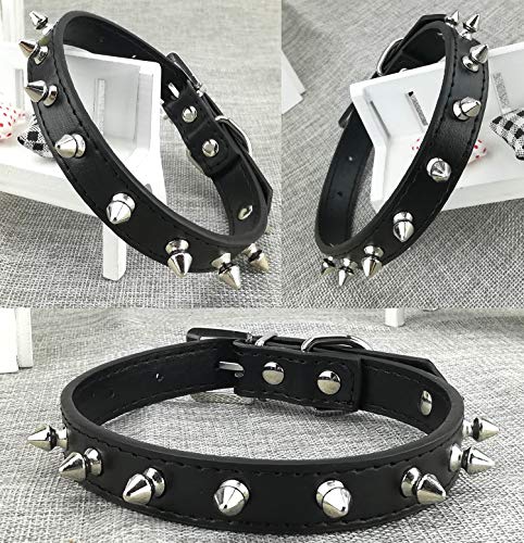 Newtensina 3 Piezas Tachonado Grano de cocodrilo y Negro Puro Collar de Cachorro y Correa Collar de Perro con Pinchos para Perros Gatos