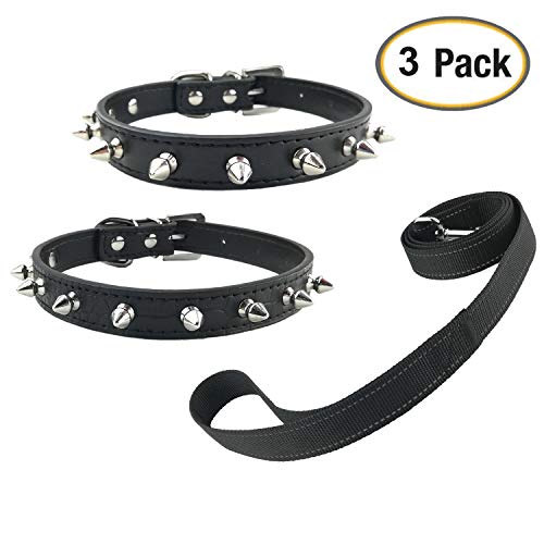 Newtensina 3 Piezas Tachonado Grano de cocodrilo y Negro Puro Collar de Cachorro y Correa Collar de Perro con Pinchos para Perros Gatos