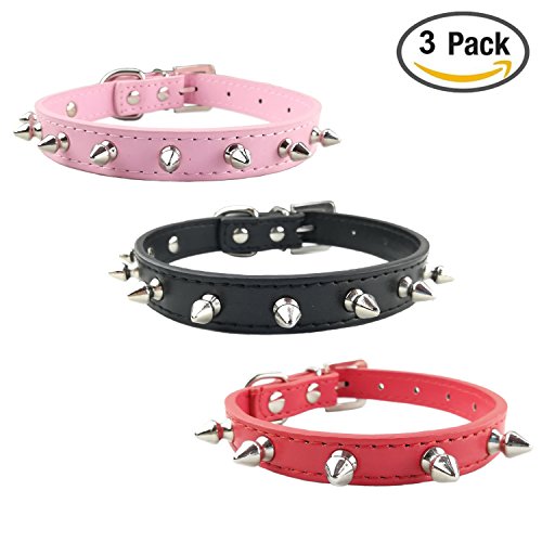 Newtensina Moda 3 Piezas Tachonado Collar de Perros Set Punk Tachonado Collar de Perrito para Perros pequeños Gatos