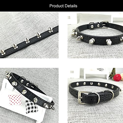 Newtensina Moda Collar y Correa de Perro con Pinchos Punk Grano de cocodrilo Pinchos Collar de Cachorro y Ante Correa para Perros - Negro - XS