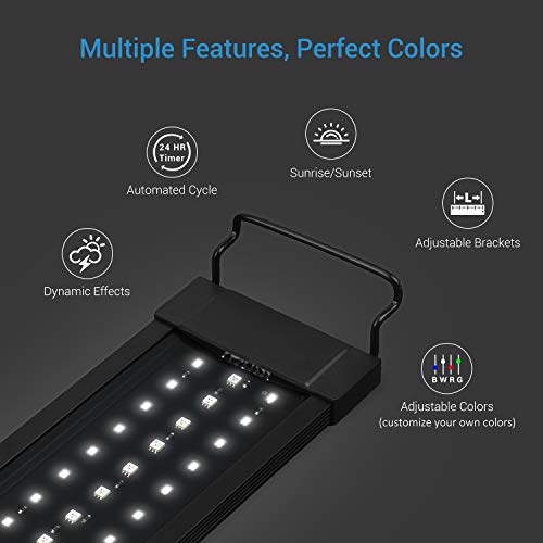 NICREW RGB Plus Luz LED Acuario, Luz Acuario Dulce Agua con Control Remoto, 24/7 Completamente Automatizado LED Acuario, 55-88 cm, 18W