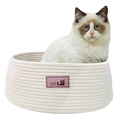 Nido De Cama De Gato Redondo, Cama De Algodón Tejida, Cálida, Mediana, Cama para Mascotas, Cama, Rascador De Gato, Alfombrilla para Rascar, Lavable, Plegable para Cachorros, Perros Pequeños,Beige