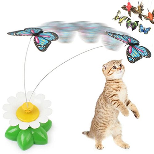 NingTeng Interactivo eléctrico giratorio de mariposa de flores de acero alambre gato teaser mosca de caza de juguete para mascotas