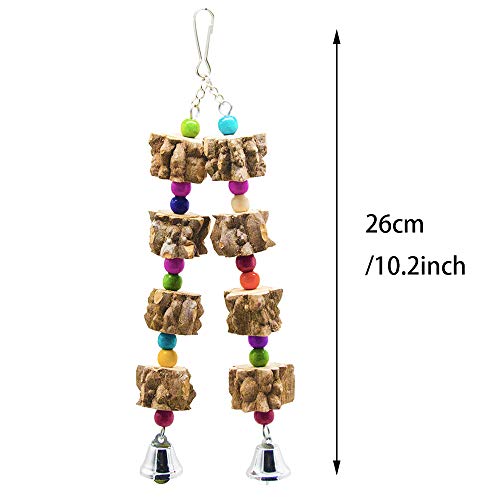 N\O Juguetes de Loro Pájaro de Madera, para Loros Accesorios Madera Natural Jaula Pajaros Bite Toy con Campanas para Jaula Conures Periquitos Cockatiels Guacamayos Pinzones Mynah Budgies