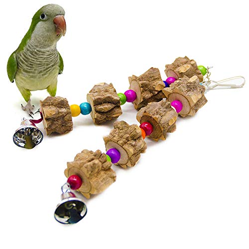 N\O Juguetes de Loro Pájaro de Madera, para Loros Accesorios Madera Natural Jaula Pajaros Bite Toy con Campanas para Jaula Conures Periquitos Cockatiels Guacamayos Pinzones Mynah Budgies