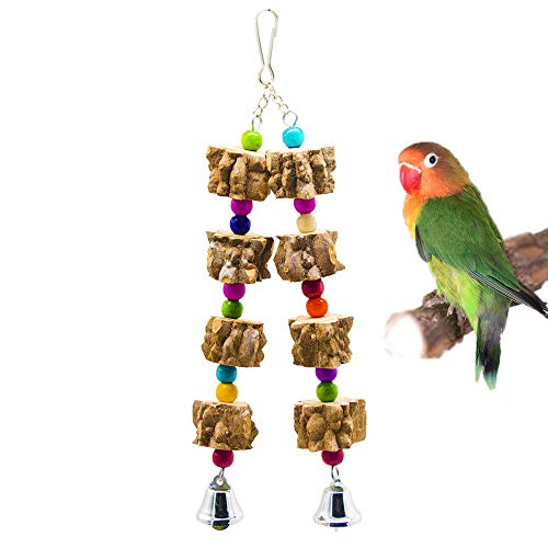 N\O Juguetes de Loro Pájaro de Madera, para Loros Accesorios Madera Natural Jaula Pajaros Bite Toy con Campanas para Jaula Conures Periquitos Cockatiels Guacamayos Pinzones Mynah Budgies