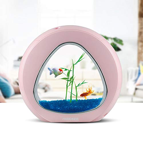 Nobleza - Acuario pecera de diseño Moderno con Ventana de Cristal y luz LED, Color Rosa. Capacidad de 4L