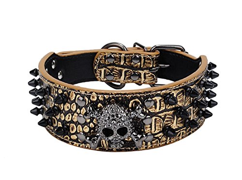 OCSOSO - collar de perro ajustable, de piel sintética, con pinchos, estilo Metal Punk, para Perros pequeños o medianos, 5.10 cm de ancho