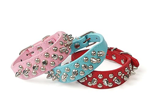 OCSOSO® Punk estilo mascota perro cuello Fashion cinturón de piel sintética con clavos – 10 remaches studded en cuero collar de perro 2,5 cm de ancho