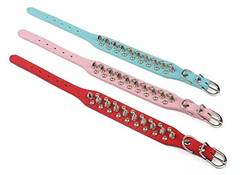 OCSOSO® Punk estilo mascota perro cuello Fashion cinturón de piel sintética con clavos – 10 remaches studded en cuero collar de perro 2,5 cm de ancho