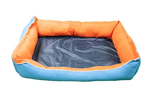 Palets Talavera SL  - Cama para Perros y Gatos, Sofá para Perros/Gatos, Cesta para Perros/Gatos con Cojín de Color Azul y Naranja Reversible - Medida: 85 * 65 * 25 cm (L)