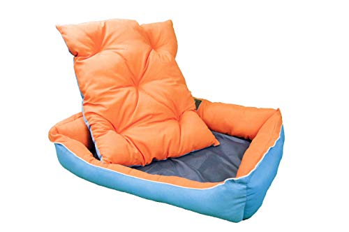 Palets Talavera SL  - Cama para Perros y Gatos, Sofá para Perros/Gatos, Cesta para Perros/Gatos con Cojín de Color Azul y Naranja Reversible - Medida: 85 * 65 * 25 cm (L)