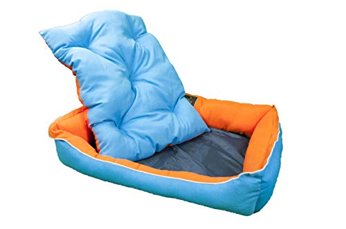 Palets Talavera SL  - Cama para Perros y Gatos, Sofá para Perros/Gatos, Cesta para Perros/Gatos con Cojín de Color Azul y Naranja Reversible - Medida: 85 * 65 * 25 cm (L)