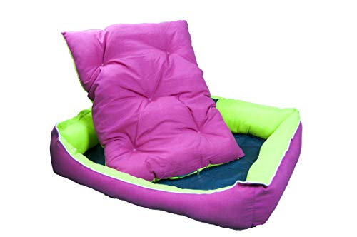 Palets Talavera SL  - Cama para Perros y Gatos, Sofá para Perros/Gatos, Cesta para Perros/Gatos con Cojín de Color Fucsia y Verde Extraíble y Reversible - Medida: 85 * 65 * 25 cm (L)