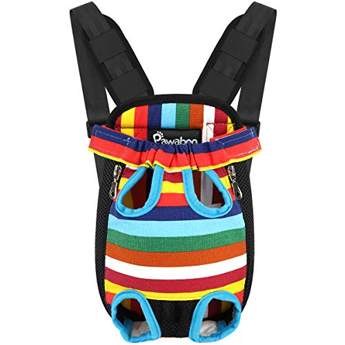 Pawaboo Mochila del Perro - Adjustable Bolsa Delantera Pet Front Cat Dog Carrier Backpack/Piernas Afuera & Fácil de Ajustar para Viajar/Senderismo/Camping, Talla M - Iridiscencia