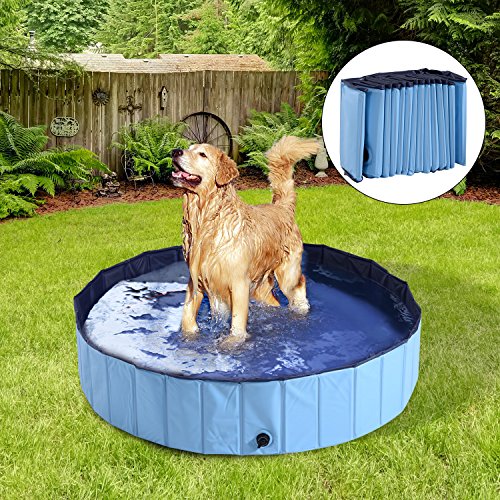 Pawhut Bañera para Perros Gatos Plegable Piscina para Mascotas Natación Baño Φ140x30cm Color Azul