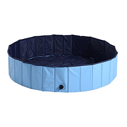 Pawhut Bañera para Perros Gatos Plegable Piscina para Mascotas Natación Baño Φ140x30cm Color Azul