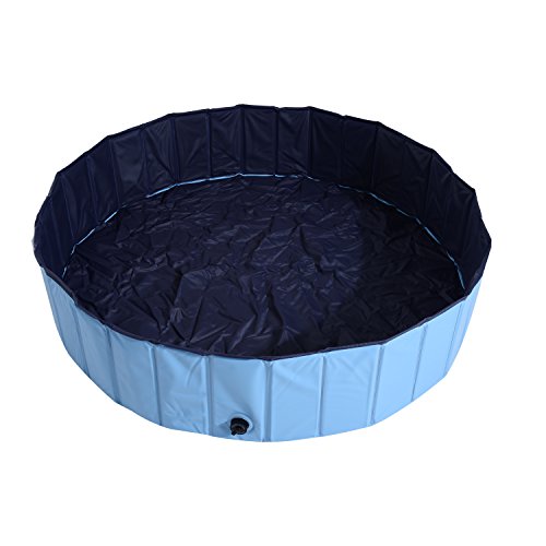 Pawhut Bañera para Perros Gatos Plegable Piscina para Mascotas Natación Baño Φ140x30cm Color Azul