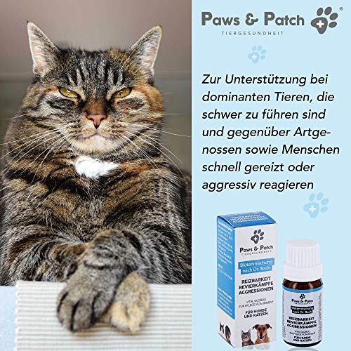 Paws & Patch Flores de Bach para perros & gatos reizBARKEIT REVIERKÄMPFE agresiones, en animales dominantes, agresiones o irritados