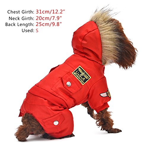 PAWZ Road Invierno Calentar Abrigo de Perro A Prueba de Viento Chaqueta USA Fuerza Aerea Sudadera con Capucha para Mascotas Ropa Perrito 4 piernas Traje de Esquiar Vestir Disfraz Rojo XL