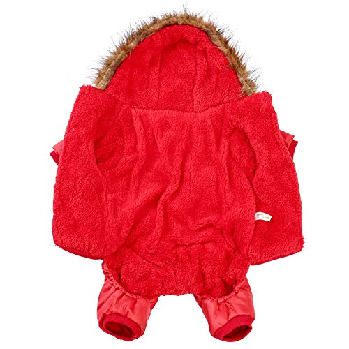 PAWZ Road Invierno Calentar Abrigo de Perro A Prueba de Viento Chaqueta USA Fuerza Aerea Sudadera con Capucha para Mascotas Ropa Perrito 4 piernas Traje de Esquiar Vestir Disfraz Rojo XL