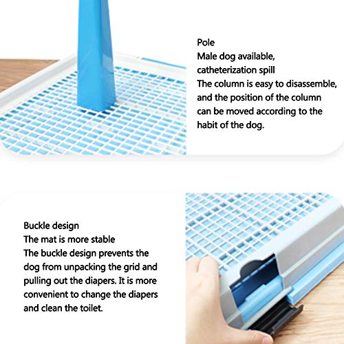 PDDJ Tenedor del cojín del Entrenamiento del Animal doméstico de la Bandeja del Potty del Perro del Entrenamiento Interior con el Pilar de la simulación para los Perros Grandes y pequeños,Blue,M