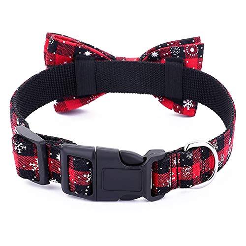 PEDOMUS Collar navideño para Perros de Navidad con Pajarita - 100% algodón Diseño de Nylon Collar para Perros Ajustable Hecho a Mano - Moda Linda para Perros pequeños medianos Grandes XS