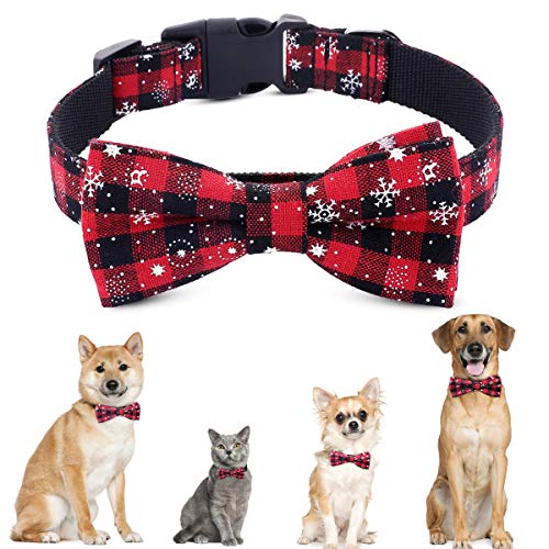 PEDOMUS Collar navideño para Perros de Navidad con Pajarita - 100% algodón Diseño de Nylon Collar para Perros Ajustable Hecho a Mano - Moda Linda para Perros pequeños medianos Grandes XS