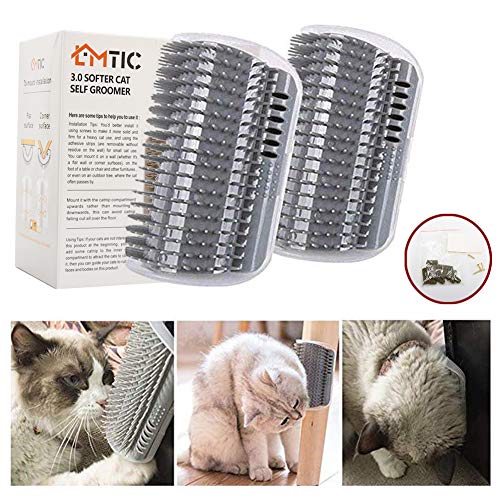 Peluquero para gatos, peine de masaje de esquina de pared, cepillo para esquina de gato con hierba gatera, herramienta de masaje perfecta para gatos con pelo largo y corto (2 unidades)