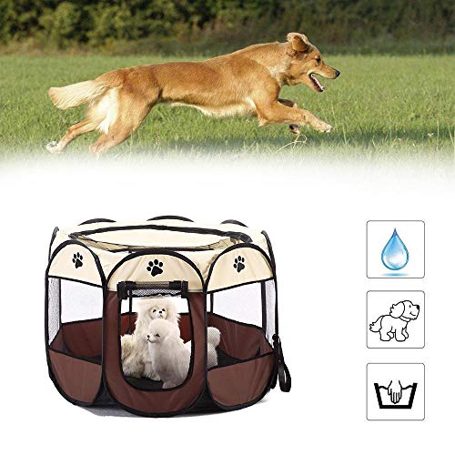 PENVEAT 2019 Tienda de Mascotas corralito portátil Perro Caja Plegable caseta de Perro Cachorro Pluma Perrera Suave Nueva Jaula de Gato, café, M