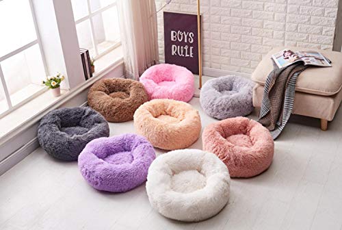 PENVEAT Cama Redonda para Perros, Felpa Larga, Perrera, casa para Gatos Lavable, Alfombrillas de algodón, sofá para pequeñas y Grandes canastas para Perros, Cama para Mascotas, café Ligero, 70 cm