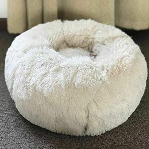 PENVEAT Cama Redonda para Perros Lavable de Felpa Larga Perrera Casa para Gatos Alfombrillas de algodón súper Suaves Sofá para Canasta de Perros Cama para Mascotas, Gris Claro, D60