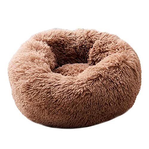 PENVEAT Cama Redonda para Perros Lavable de Felpa Larga Perrera Perro Casa para Gatos Alfombras de algodón súper Suaves Sofá para Perro Canasta Caliente Cama para Mascotas, Café, 60X60cm