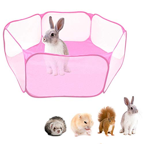 PENVEAT Parque para Mascotas Portátil Pop Abierto Interior/Exterior Cerca de Tienda de Jaula de Animales pequeños para Chinchillas de hámster y Conejillos de Indias, Rosa, 120 cm