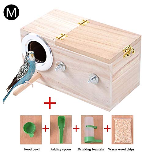 perfecti Caja De Nido De Pájaros De Madera Caja De Cría para Pájaros, Casa De Estación De Alimentación De Anidación De Aves para Pinzón Cockatiel（S/M/L）