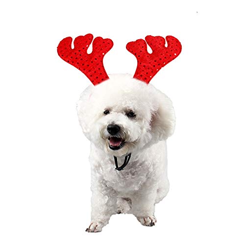 Perro de Navidad del brillo del tocado, Año Nuevo Forma Moose Cuerno Rojo Accesorio de cabeza ajustable del partido de Cosplay Regalo de la asta diadema con los puntos de lentejuelas para la Navidad