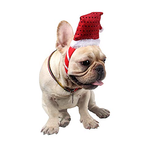 Perros de Navidad con Lentejuelas Sombrero, Ajustable Santa Claus Tocado Año Nuevo Casquillo Rojo de Cosplay del Partido al Aire Libre Festival Accesorios Diademas con Brillo Puntos