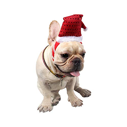 Perros de Navidad con Lentejuelas Sombrero, Ajustable Santa Claus Tocado Año Nuevo Casquillo Rojo de Cosplay del Partido al Aire Libre Festival Accesorios Diademas con Brillo Puntos