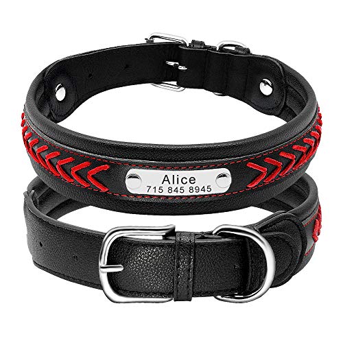 PET ARTIST Collar de Perro de Piel Trenzada con Placa de Nombre para Mascotas, Collar de Perro de Cuero Personalizado para Perros Grandes, Grabado con Etiquetas de identificación, Azul, Rojo, M/L/XL