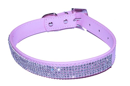 Pet palacetm "Pretty en Rosa Piel Sintética Studded de lujo de diamantes rosa cachorro de perro o cuello sin parpadeo de la Navidad LED cuello Tag.