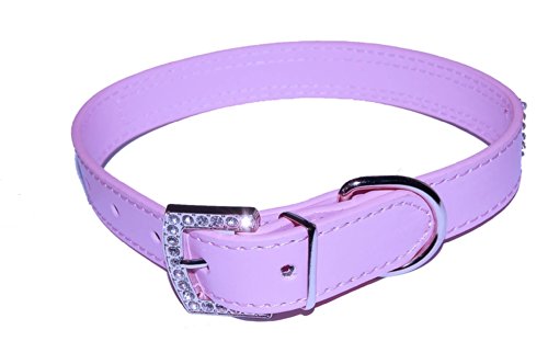 Pet palacetm "Pretty en Rosa Piel Sintética Studded de lujo de diamantes rosa cachorro de perro o cuello sin parpadeo de la Navidad LED cuello Tag.