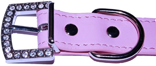 Pet palacetm "Pretty en Rosa Piel Sintética Studded de lujo de diamantes rosa cachorro de perro o cuello sin parpadeo de la Navidad LED cuello Tag.