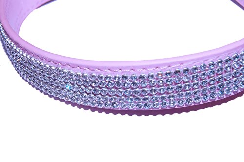 Pet palacetm "Pretty en Rosa Piel Sintética Studded de lujo de diamantes rosa cachorro de perro o cuello sin parpadeo de la Navidad LED cuello Tag.