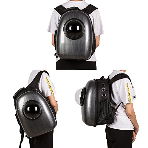 Petcomer Mochila Cápsula Impermeable Transportín en Forma de Burbuja para Mascotas Perros Gatos (Negro)