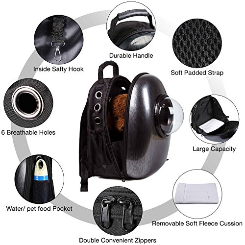 Petcomer Mochila Cápsula Impermeable Transportín en Forma de Burbuja para Mascotas Perros Gatos (Negro)