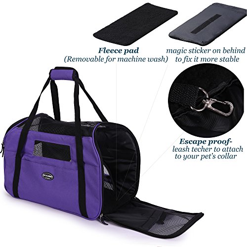 Petcomer Transportín para Perros Y Gatos Portador del Mascota Bolsa de Malla Transpirable de Viaje Bolso de Hombro (Morado, L 48x25x33cm)