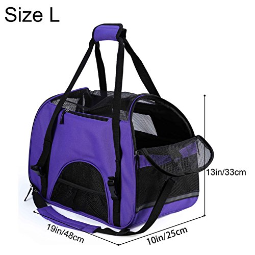 Petcomer Transportín para Perros Y Gatos Portador del Mascota Bolsa de Malla Transpirable de Viaje Bolso de Hombro (Morado, L 48x25x33cm)