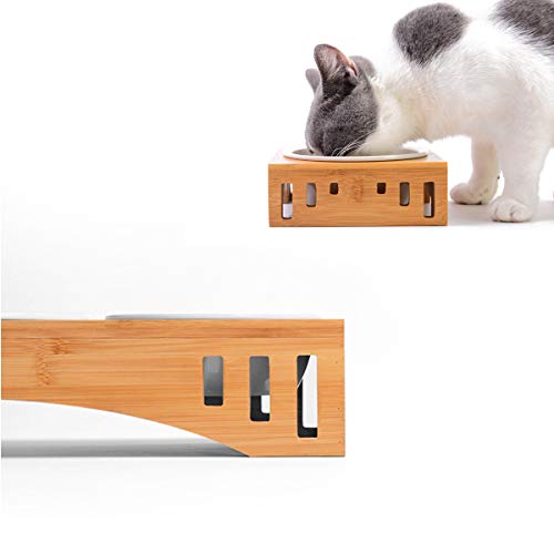 PETCUTE Comederos para Gatos comedero Gato de Madera Comedero de Ceramic para Gato Alto Elevado