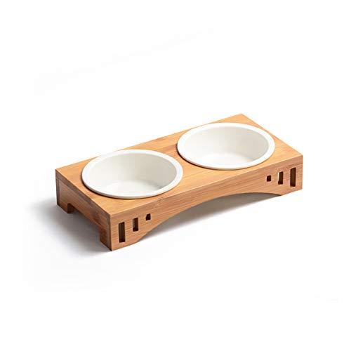 PETCUTE Comederos para Gatos comedero Gato de Madera Comedero de Ceramic para Gato Alto Elevado